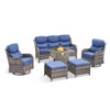 Buenhomino 7 Pieces Patio Furniture Sets with Fire Pit Table, Wicker High Back Outdoor Swivel Rocking Chairs Set with 3-Seat Couch, Ottomans and Table - 4 of 4