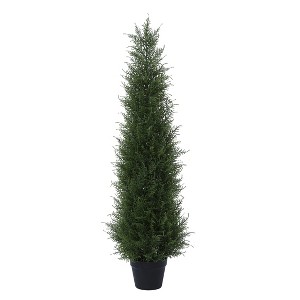 Faux 3-5FT Cypress Topiary Trees for Outdoors, Fake Cedar Plants for Home Decor Office Living Room Porch Patio Perfect Housewarming Gift - 1 of 4