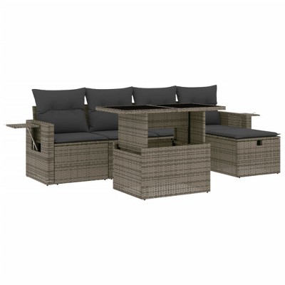 vidaXL 6 Piece Patio Sofa Set with Cushions - Gray Poly Rattan without Storage