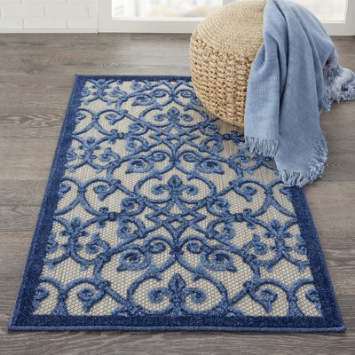 Aloha Grey/Blue Floral Indoor/Outdoor 2'8" x 4' Area Rug