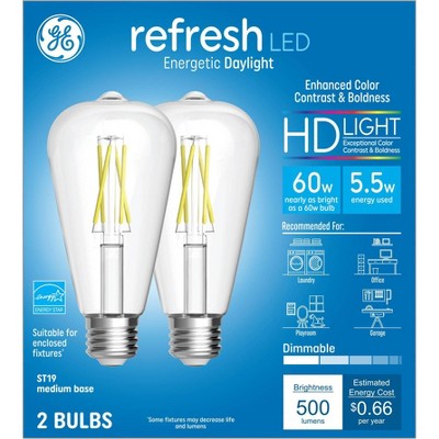 GE 2pk 5.5W 65W Equivalent Refresh LED HD Light Bulbs Daylight_1