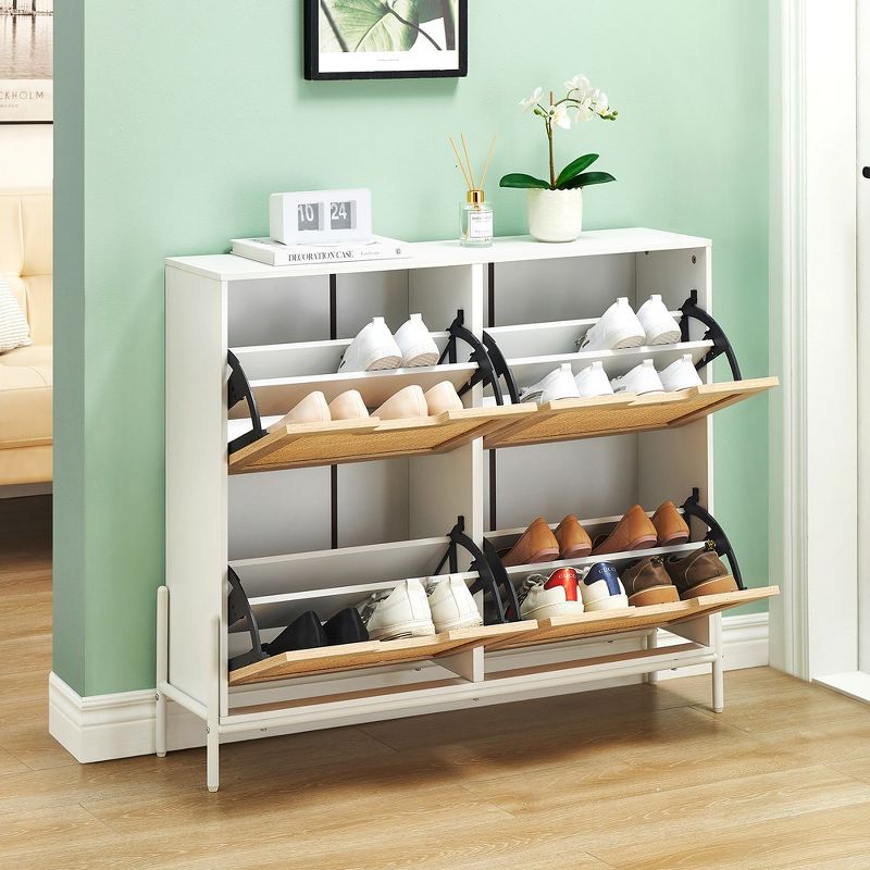 Whizmax Natural Rattan 4 Flip Door Shoe Cabinet Organizer Freestanding, Shoe Rack Storage Cabinet for Entryway with 3-Tier Adjustable Shelves, 2 of 8