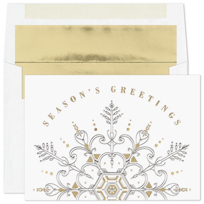 Masterpiece Studios 15-Count Boxed Christmas Cards with Foil-Lined Envelopes, 5.6" x 7.8" Silver and Gold Snowflake (964900), 1 of 2