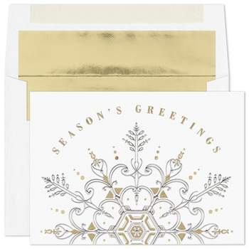 Masterpiece Studios 15-Count Boxed Christmas Cards with Foil-Lined Envelopes, 5.6" x 7.8" Silver and Gold Snowflake (964900)