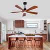 Wanze of Ocean 52 in. Smart Black Solid Wood Brown Blades 2-Size Downrod Mount Standard Ceiling Fan with 3-Color Dimmable LED Light - 4 of 4