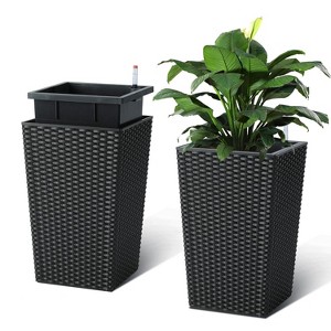 Tall Planter Set of 2, Large Outdoor & Indoor Flower Pots with Drainage Holes,Water Level Monitor,Inner Bucket,Trays & Wheels,Self-Watering Planters - 1 of 4