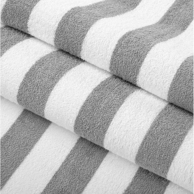 Oversized Light Grey and White Cotton Striped Beach Towels - 4 Pack