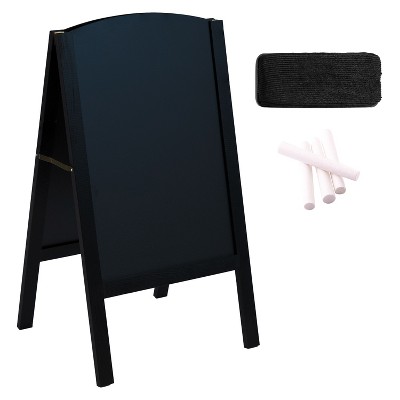 Tableau noir double face Sunnydaze en forme de A avec dessus arrondi et cadre en pin - 32" x 18"