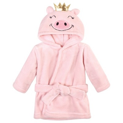 Hudson Baby Infant Girl Plush Animal Face Bathrobe, Pig, 0-9 Months