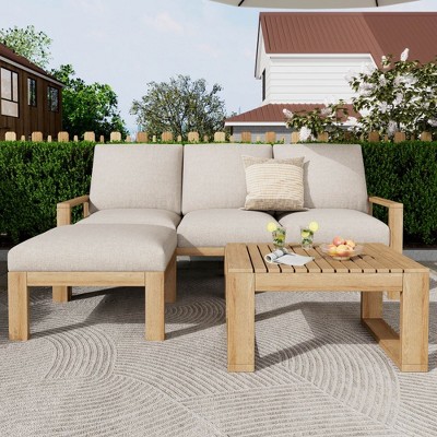 Chic Crate-Contemporary Acacia Outdoor Sectional Sofa Set - 3-Piece Patio Furniture with Weather-Resistant Design for Garden & Patio (Modern)