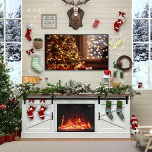 ALAULM Fireplace TV Stand for up to 75" TV, Farmhouse Entertainment Center for Living Room w/Storage Shelves, Remote Control, White - 1 of 4
