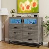 6 - Drawer Dresser with LED Lights and Charging Station Modern Chest of Drawers with 2 Shelves & Mental Handle for Bedroom - 2 of 4