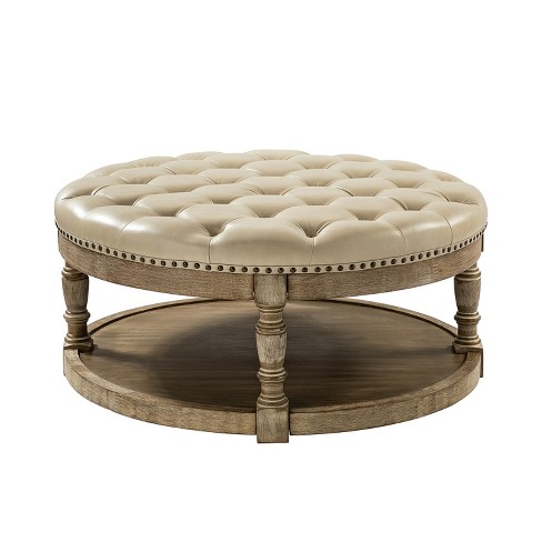 Round leather outlet cocktail ottoman