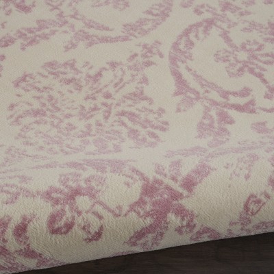 Jubilant Ivory and Pink Round Synthetic Area Rug, 5'3"