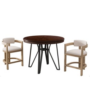 Christopher Knight Home Riley 3pc Upholstered Wood and Metal Bar Height Dining Set Nature - 1 of 4