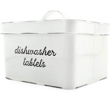 AuldHome Dishwasher Pod Holder, Tablet Container; White Enamelware Rustic  Kitchen Storage Tin with - Storage Bins & Baskets, Facebook Marketplace