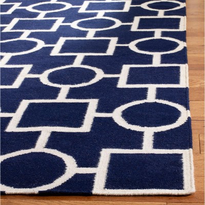 Navy and Ivory Geometric Wool 8' x 10' Area Rug