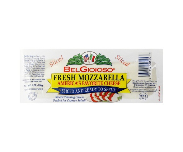 Belgioioso Fresh Mozzarella Sliced Cheese - 8oz