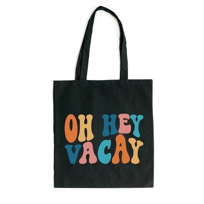 City Creek Prints Oh Hey Vacay Wavy Canvas Tote Bag - 15x16 - Black