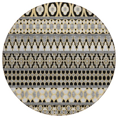 Charcoal Gray And Gold Quatrefoil Washable Indoor Outdoor Area Rug
