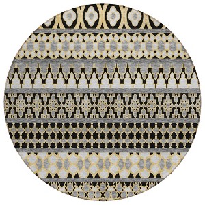 Charcoal Gray And Gold Quatrefoil Washable Indoor Outdoor Area Rug - 1 of 4