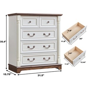 HDZNVF Farmhouse Style 5 Drawer Dresser Chest with Base Wooden Rustic Chest of Drawers - 1 of 2