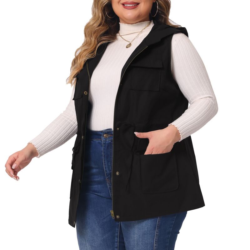 Agnes Orinda Women's Plus Size Utility Sleeveless Anorak Cargo Drawstring Fashion Vests, 2 of 6