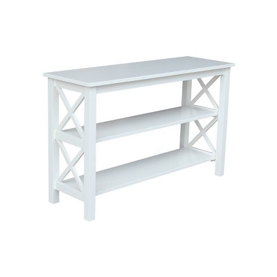 White Solid Wood Rectangular Console Table with Shelves