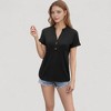 Anna-Kaci Women's Short Sleeve V-Neck Blouse with Button Front and Rolled Cuffs Casual Relaxed Fit - 4 of 4