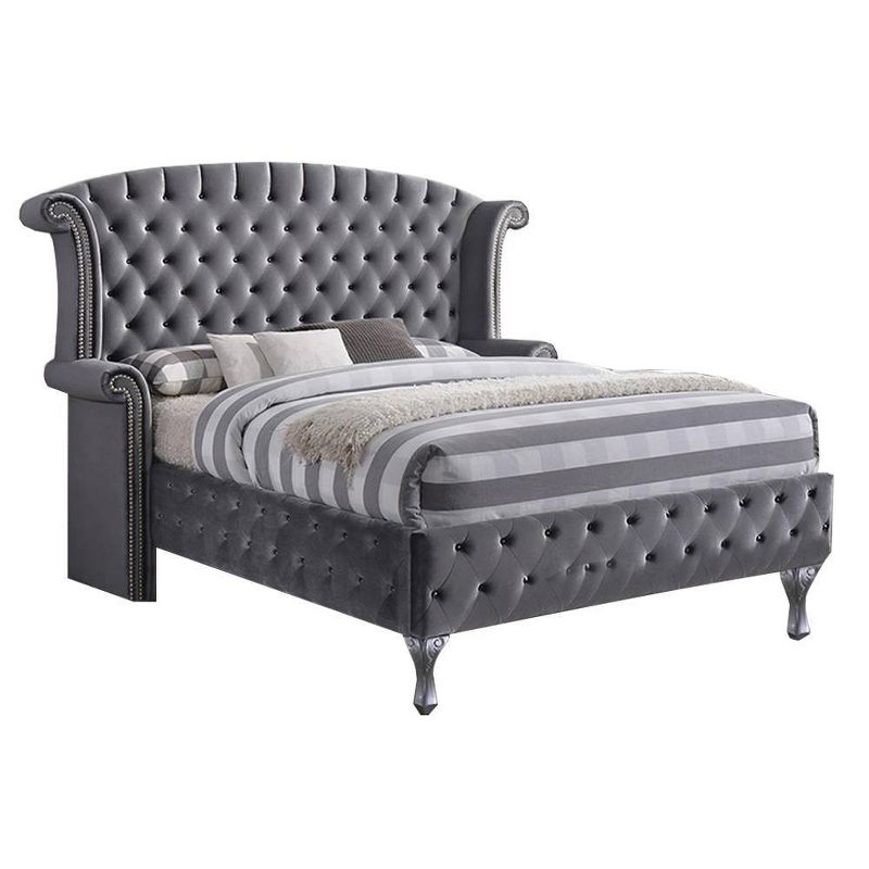 Rebekah Eastern King Bed Gray Fabric - Acme Furniture, 3 of 7