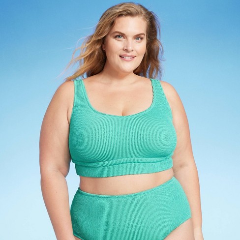 Women's Pucker Scoop Neck Longline Bikini Top - Kona Sol™ Turquoise Green  3x : Target