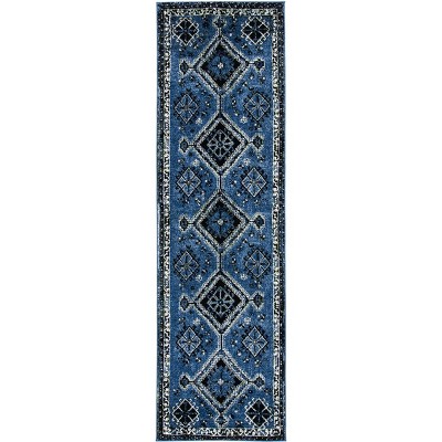 Blue and Black Synthetic Non-slip Runner Rug