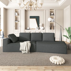 125" Stylish Chaise Lounge Modern Indoor Lounge Sofa Sleeper Sofa with Clean Lines for Living Room, Beige - 1 of 4