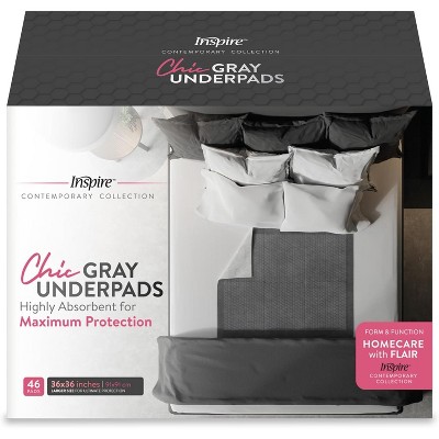 Inspire XL 36 x 36 Ultra Underpads Incontinence Bed Pads | Contemporary Modern Design | Elegant Gray Design Hides Stains.