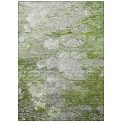 Olive Green And Gray Abstract Washable Indoor Outdoor Area Rug