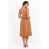 Petal and Pup Lino Contrast Trim Midi Dress - Tan White - 3 of 4