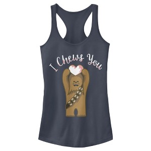 Juniors Womens Star Wars Valentine's Day Chewie Cute Heart Racerback Tank Top - 1 of 4