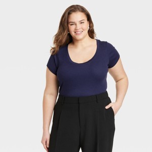 Women's Slim Fit Short Sleeve Ribbed Scoop Neck T-Shirt - A New Day™ - 1 of 3