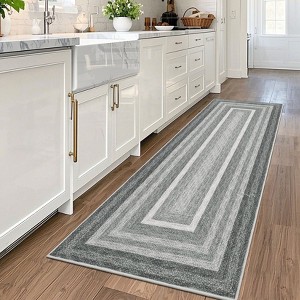 Braided Print Area Rug Washable Bedroom Rugs Bordered Geometric Indoor Soft Carpet Farmhouse Low Pile Non Slip Throw Floor Cover - 1 of 4