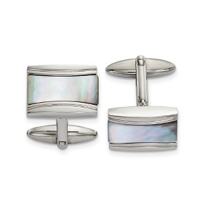 Black Bow Jewelry Stainless Steel & White Mother of Pearl Rectangle Cuff Links, 19x13mm - 1 of 3