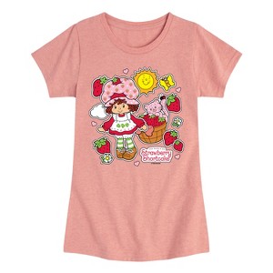 Girls' - Strawberry Shortcake - Vintage Stickers Style Fitted Short Sleeve Graphic T-Shirt - 1 of 4