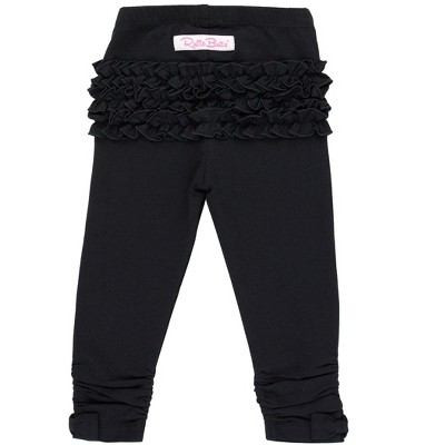 Image of RuffleButts Baby Girls Ruched Bow Leggings  - Black, 12-18m