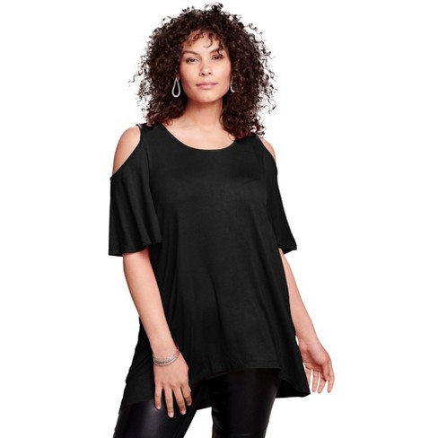 Roaman's Women's Plus Size Tipped Cold-shoulder Ultrasmooth Fabric