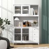 Tangkula Kitchen Pantry Storage Cabinet Kitchen Hutch w/ LED lights & Power Outlet White - 3 of 4
