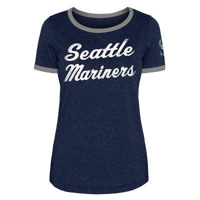 Women's Seattle Mariners Soft As A Grape Navy Maternity Leadoff Hitter  Tri-Blend V-Neck Raglan Sleeve T-Shirt