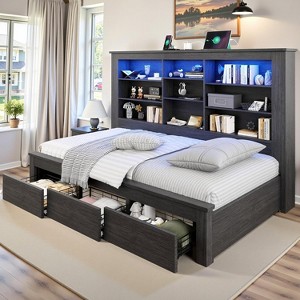 AMERLIFE Daybed with Bookcase Headboard, USB-C Charging, RGB Lights & 3 Drawers - 1 of 4