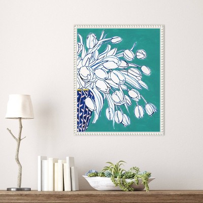 Turquoise Tulip Bouquet II White Floater Frame Canvas Print