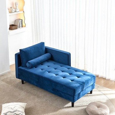 Velvet Chaise Lounge, Mid-Century Modern Design Chaise Sofa With Sturdy Metal Legs, Versatile Sleeper Sofa
