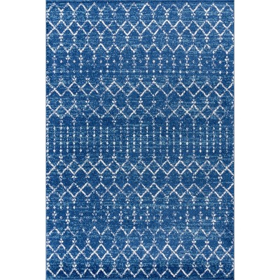 8' x 10' Blue and White Trellis Synthetic Area Rug