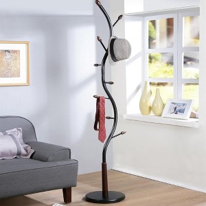 QingMoon Branch Design Coat Rack, Metal Standing Hall Tree with 9 Tipped Hooks and Stable Round Base Ideas for Entryways and Hallways - 1 of 4